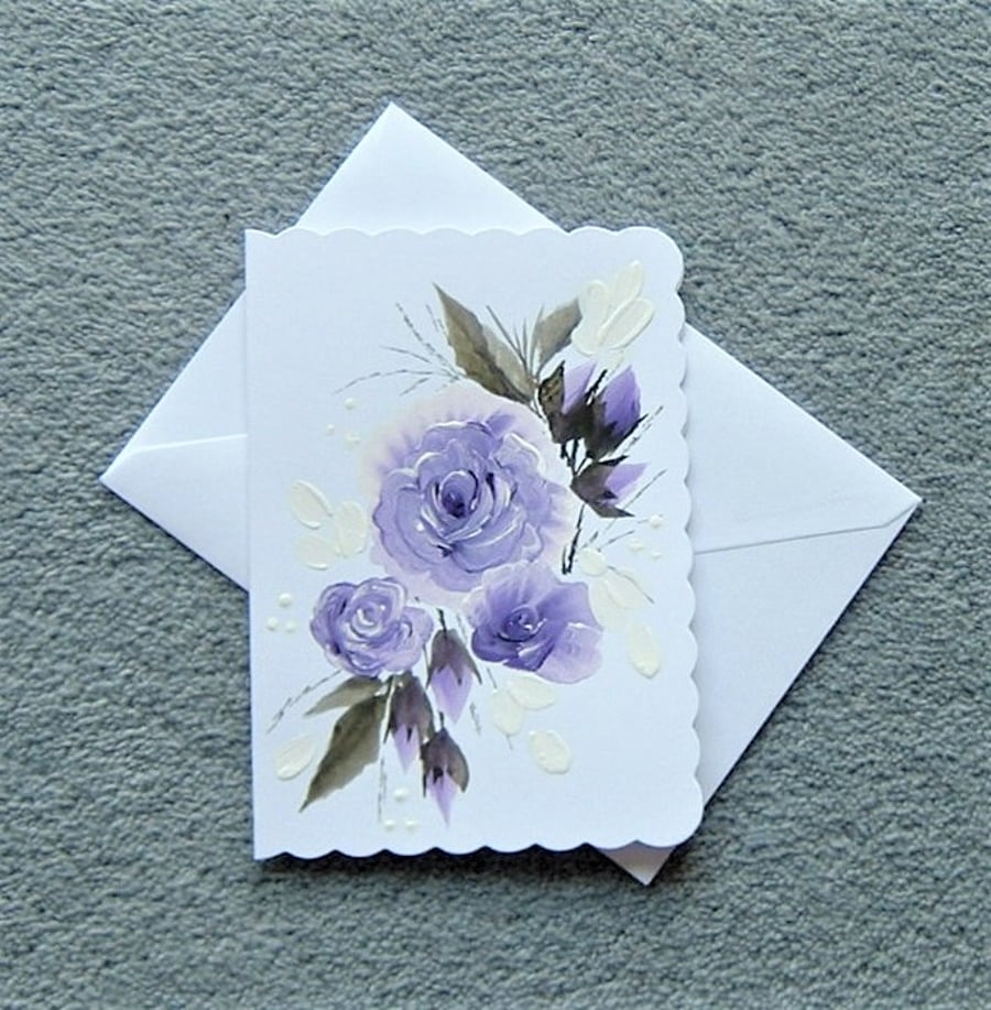 original art hand painted roses blank greetings card ( ref F 219 )