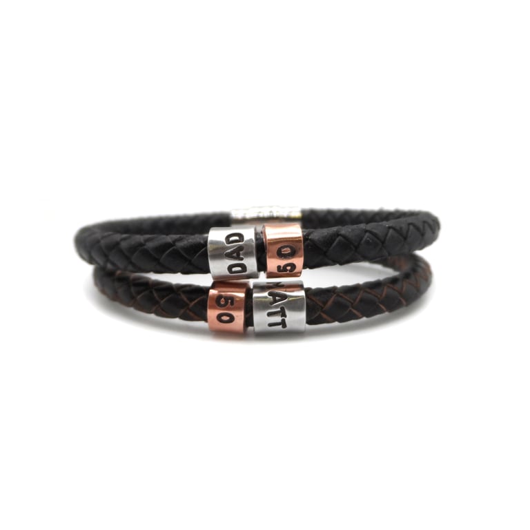 50th Birthday Gift - Personalised Leather Bracelet - Dad Brother Son Husband