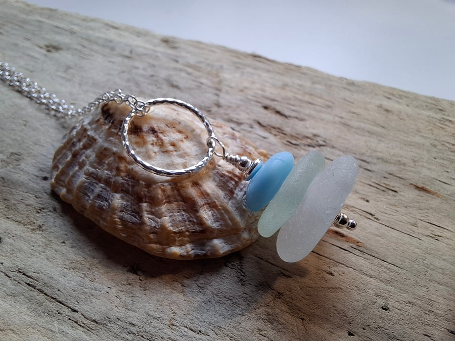 Blue Milk Glass, White, Seafoam  Marazion Sea Glass Stack Diamond Cut Ring N670