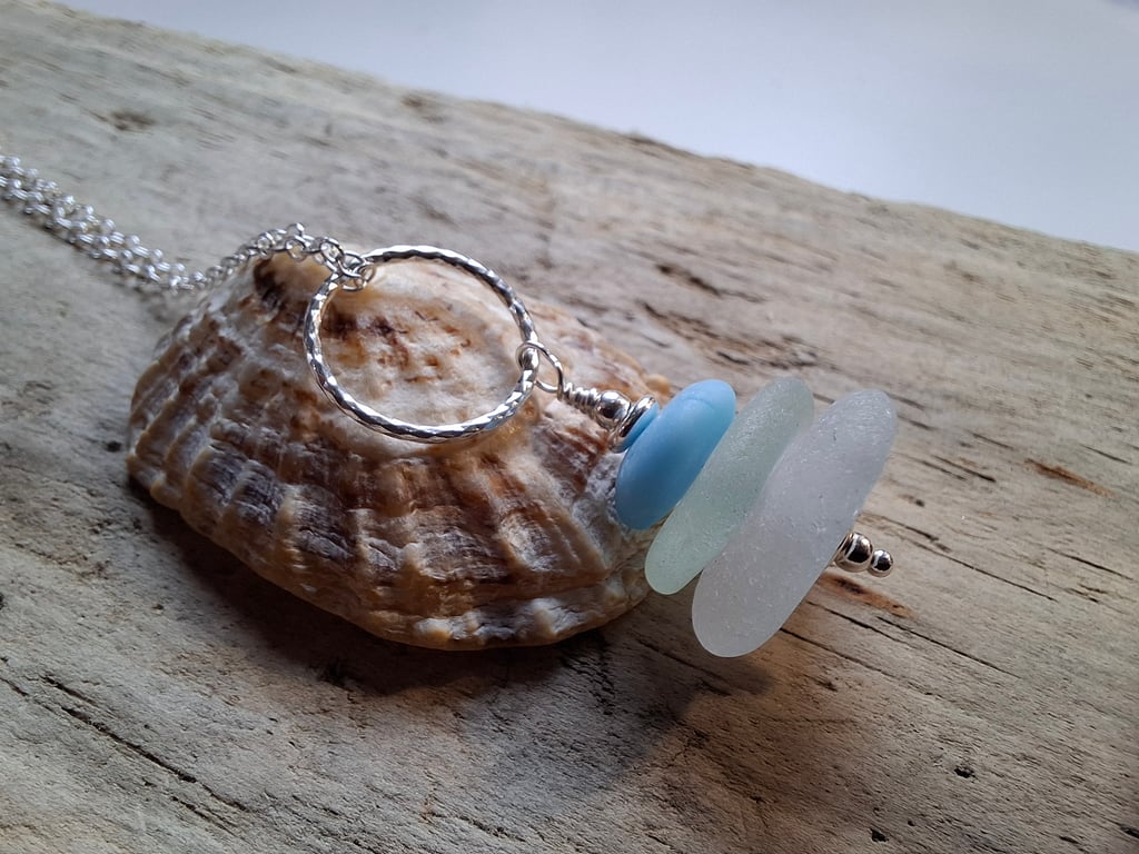 Blue Milk Glass, White, Seafoam  Marazion Sea Glass Stack Diamond Cut Ring N670