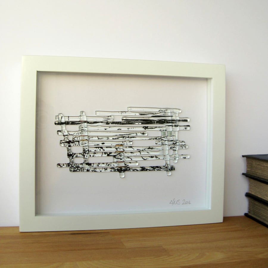 Fragile Shore Sea View, original fused glass and stitch artwork