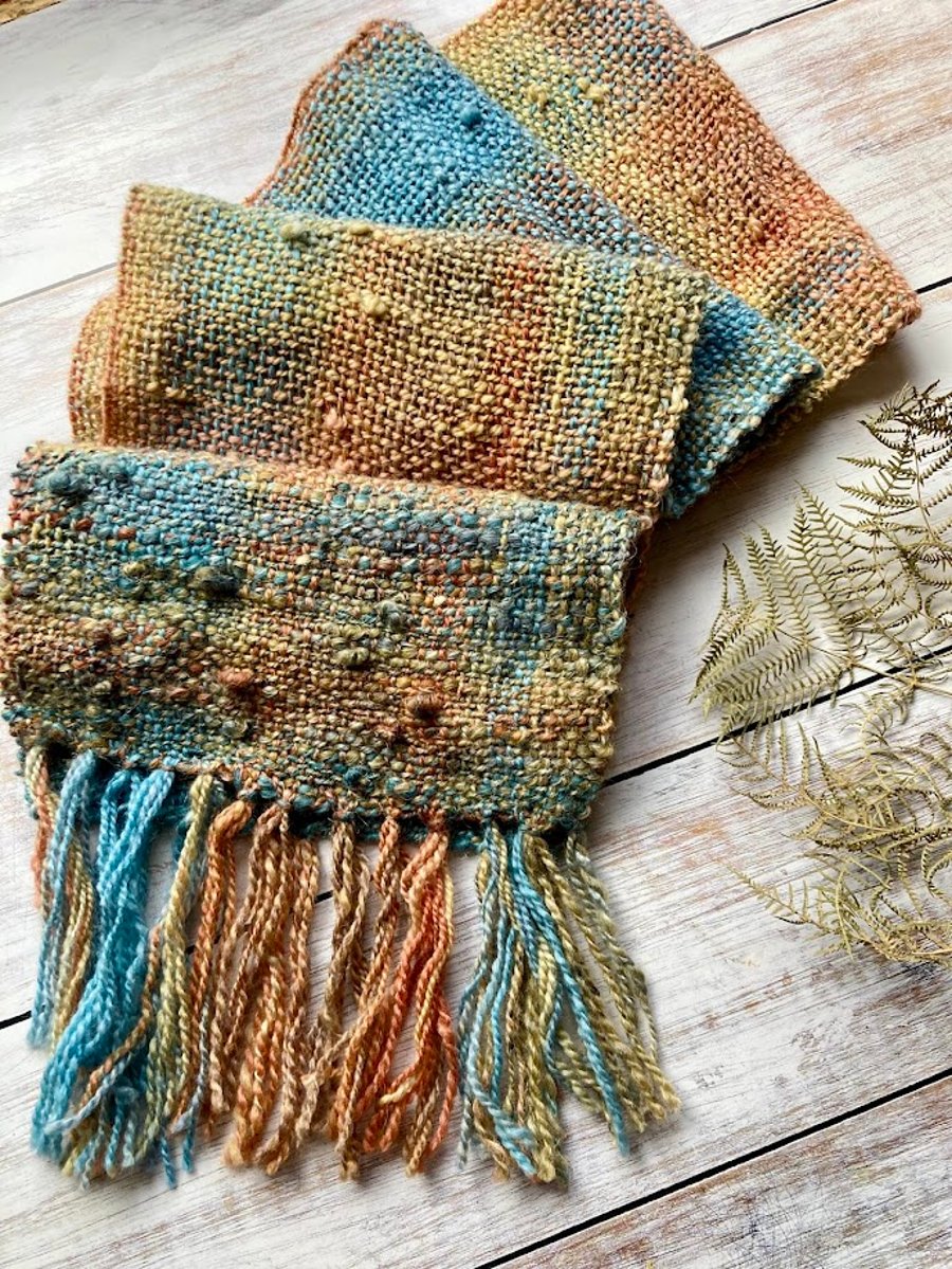 Woven scarf, hand dyed, spun Seashore