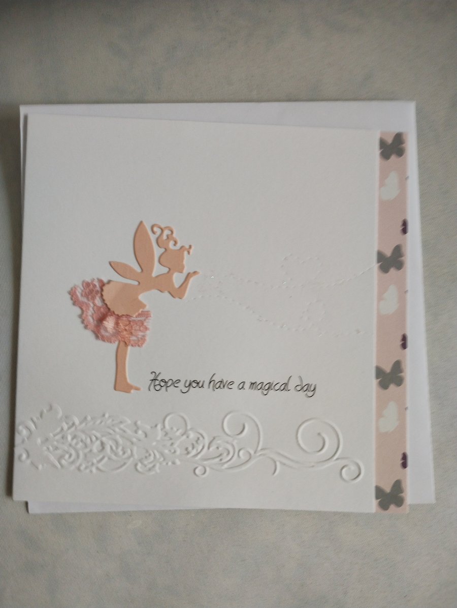 Peachy Pink Fairy & Butterflies - Hope you have a magical day 