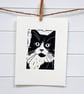 Black and White Cat - Tuxedo - Original Hand Pulled Linocut Print - Image 2