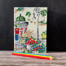 Handbound A5 1940's Vintage Barkcloth Sketchbook, Journal, Paris, Spring, Red