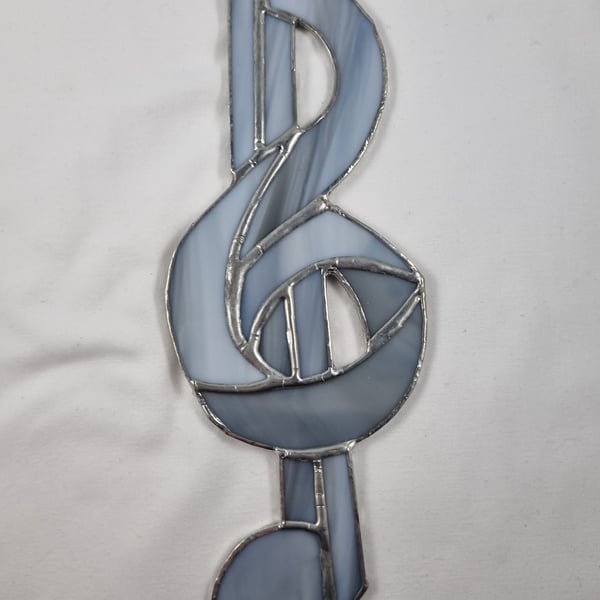 534 Stained Glass grey Music Clef - handmade hanging decoration.