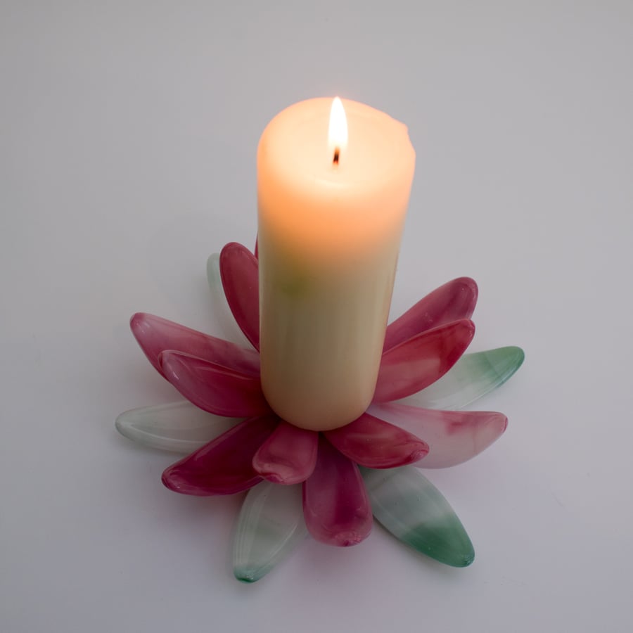 Fused Glass Lily - Green & Pink