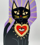 Hand Painted Black Cat Familiar Folk Art on Reclaimed Wood Witchy Home Decor