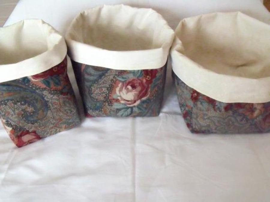 set of three graduated floral cotton storage tubs for your nik nak 