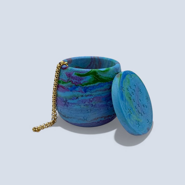Blue Marbled Jewellery Box with Fitted Lid in Turquoise Aurora Colour
