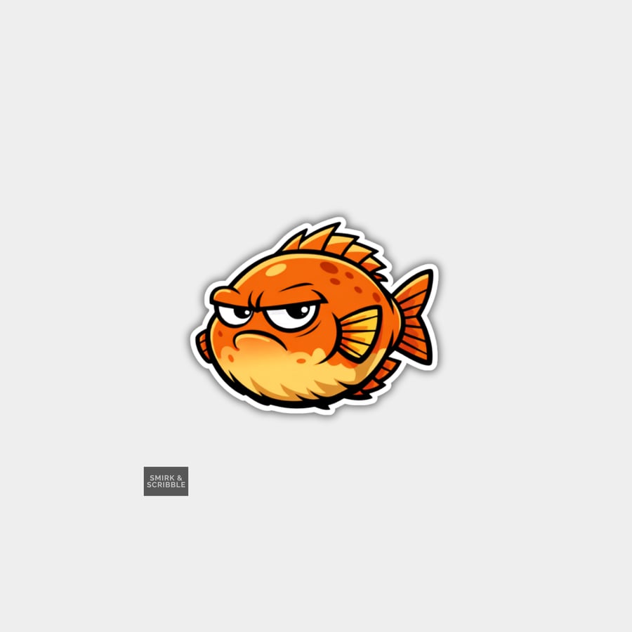 Funny Novelty Vinyl Sticker - Grumpy Fish   