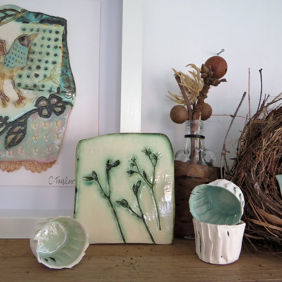 Decorative tile, wall art. botanical ceramic tile