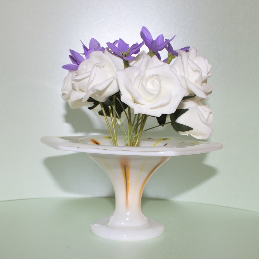 !!! SALE !!! Orange & Yellow Flowers on Hexagonal White Posy Vase - 9082