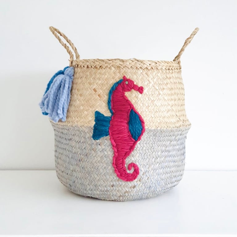 Seahorse seagrass belly basket for kids toy storage by Bellybambino