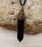 Mens Obsidian pendant. Black Reiki jewellery. Unisex Wire wrapped pendant - Image 1