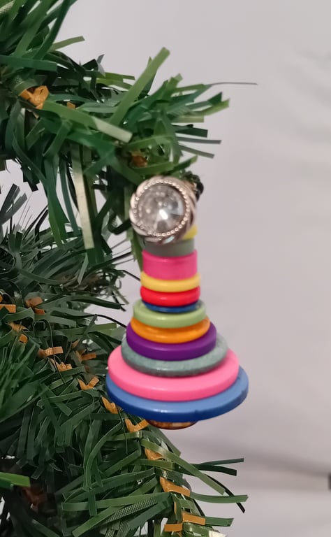 Small Rainbow Button Christmas Tree Decoration