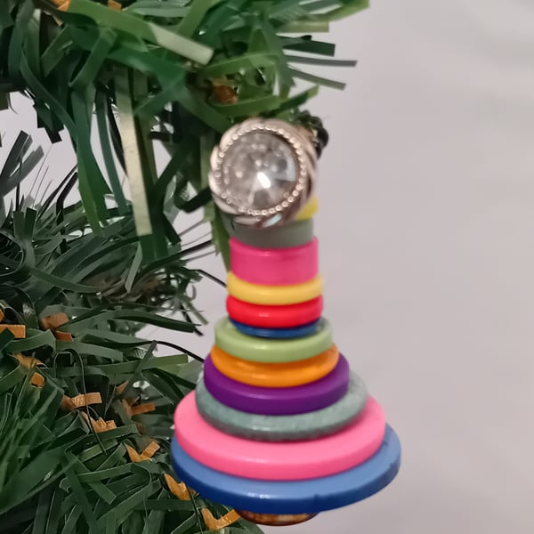Small Rainbow Button Christmas Tree Decoration