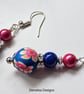 Floral Polymer Clay Beads & Shell Pearl Silver Plate Earrings - Image 3