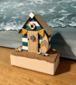 Handmade Wooden Blue Beach Hut Ornament with Sand and Seashells