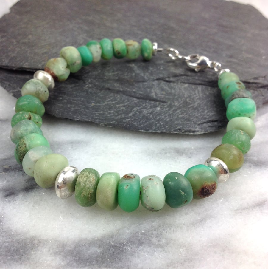 Silver and chunky chrysoprase bracelet