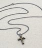 Oxidised sterling silver and 9ct yellow gold cross pendant trace chain necklace - Image 3