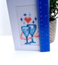 Blue Glasses Cross Stitch Wedding Card Hand Stitched Heart - Image 7