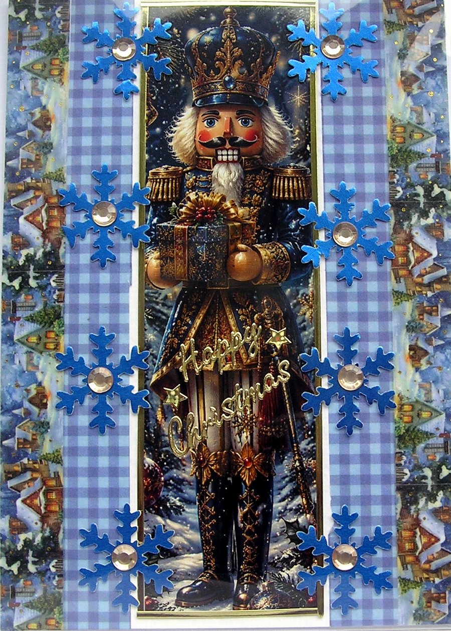 Hand Crafted Decoupage Chistmas Card - Happy Christmas (3387) Nutcracker Guard
