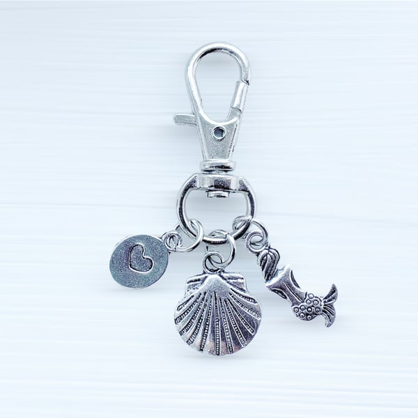 Beach Bag Charm. Metal Bag Charm. Charms. Shells. Mermaids. Hearts.