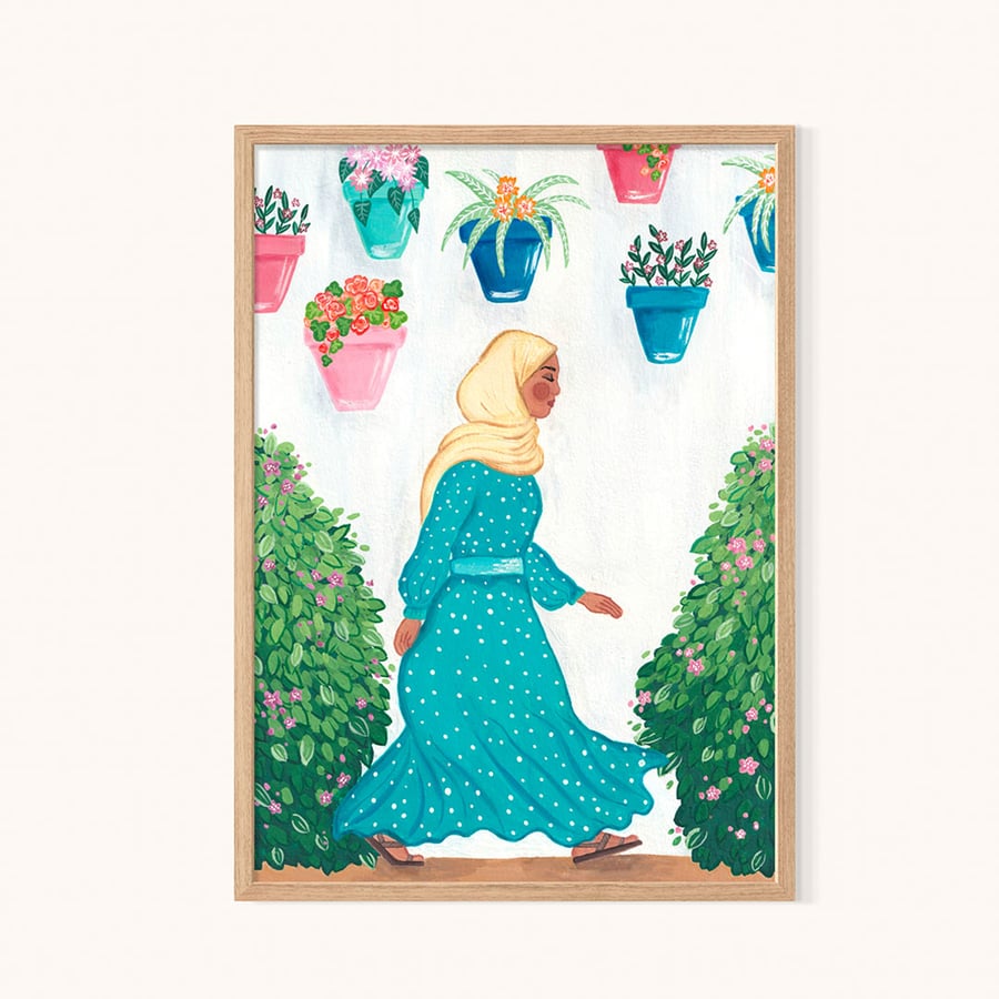 Spanish Travel Print - Estepona - Woman Portrait Art - Hijabi - Travel Art 