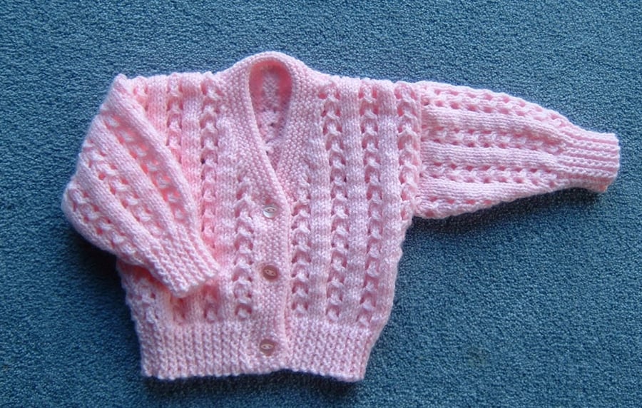 pink baby cardigan 16" (ref 089)
