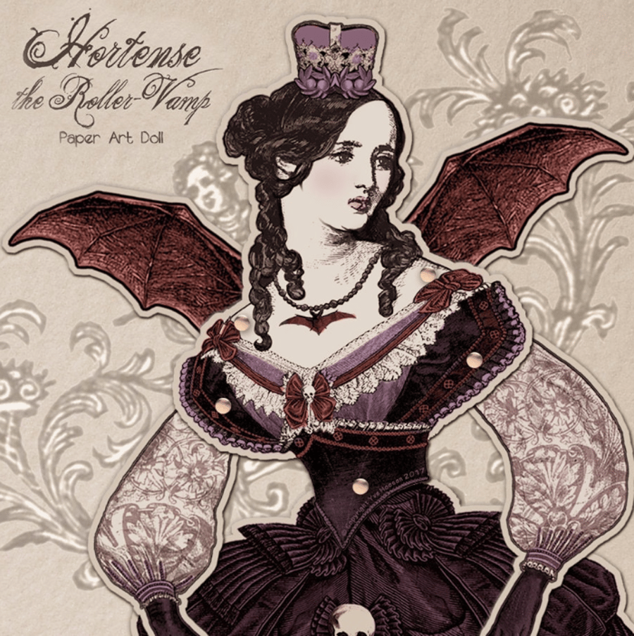 She's Hell on Wheels! Hortense the Roller-Vampire paper art doll