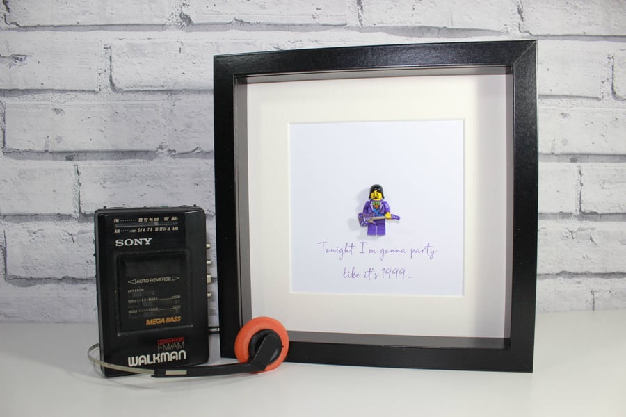 PRINCE - The Purple One - Framed custom Lego minifigure - tribute 