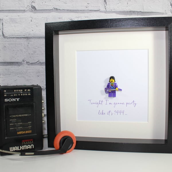 PRINCE - The Purple One - Framed custom Lego minifigure - tribute 