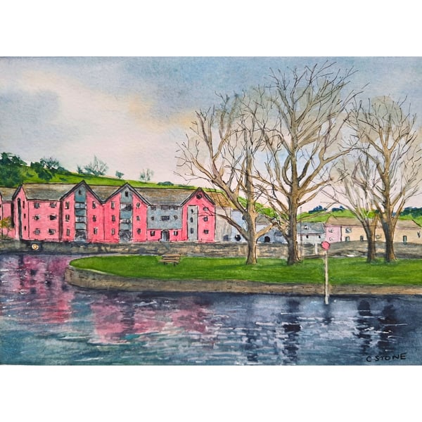 The River Dart at Totnes, Devon, Original Watercolour and Ink Painting