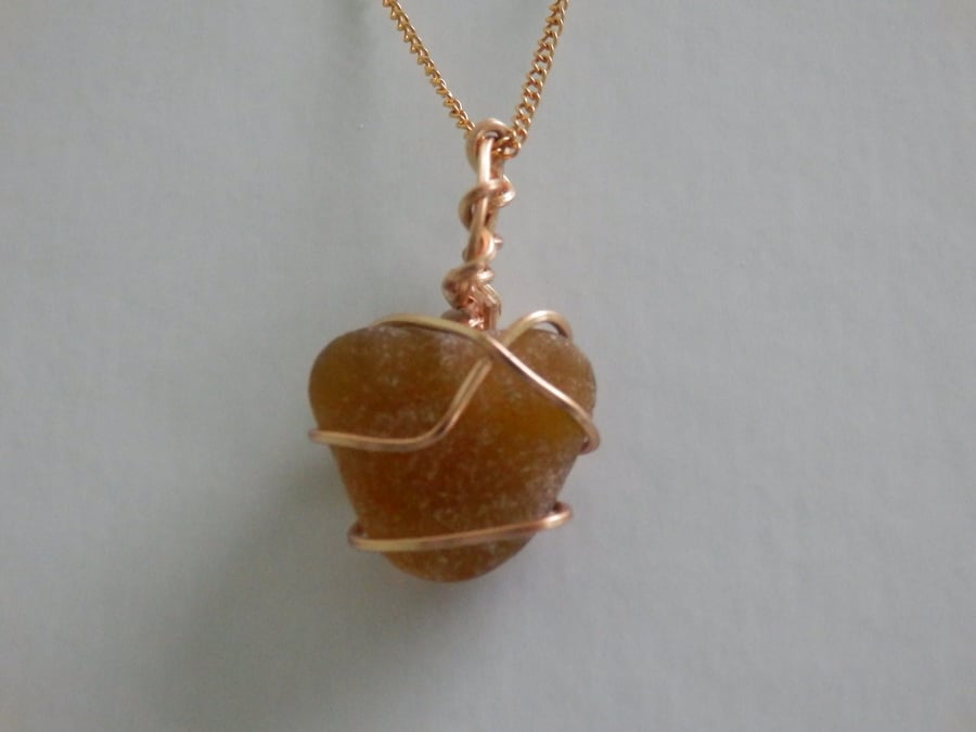 Gold Amber Seaham Sea Glass Necklace 
