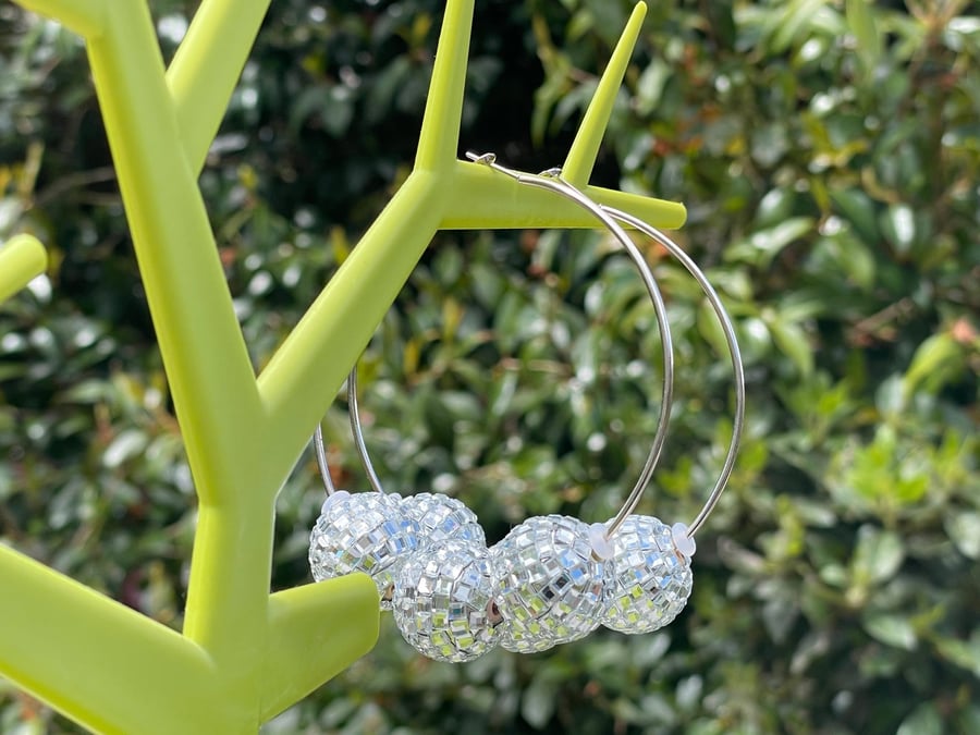 Extra large light disco ball hoop earrings statement festival 