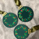 Hand-Painted Wooden Baubles with Wreath Design - Personalised Decoration