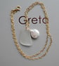 Sea Glass and Coin Pearl Pendant - 18 inch Gold Filled Cable Chain  - Image 2