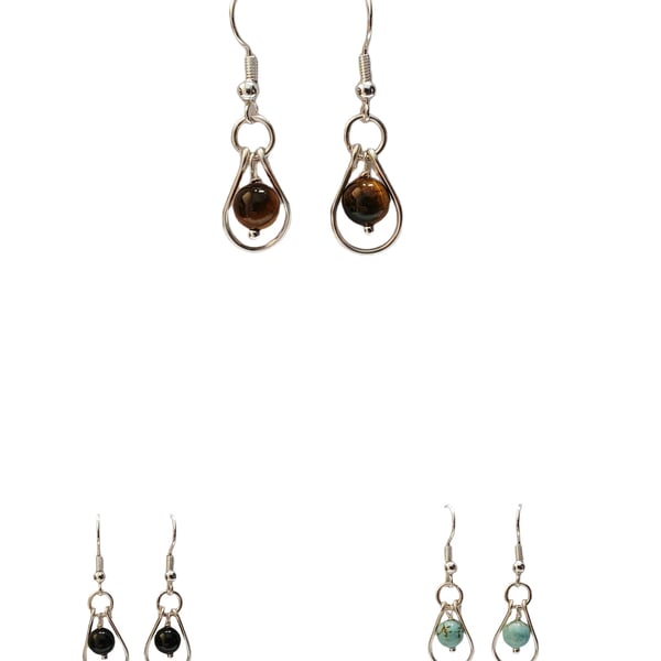 Unique gemstone dangle drop earrings with silver plated hooks-Customize Earrings