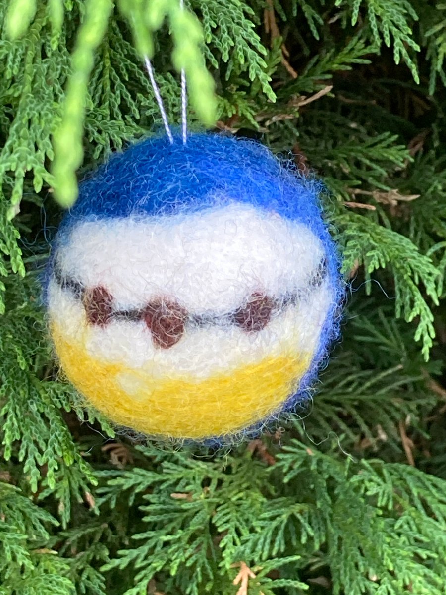 Set of 2 needle-felted wool hanging bauble decoration. Garden birds