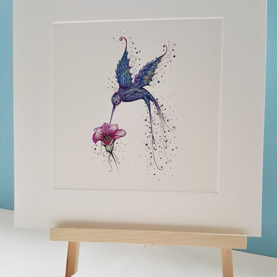 10 x 10” mounted purple Hummingbird print