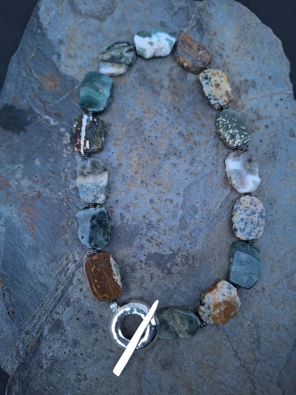 Charming Sea Jasper Choker Necklace. Silver 925 A Serene Touch of the Ocean