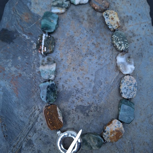 Charming Sea Jasper Choker Necklace. Silver 925 A Serene Touch of the Ocean