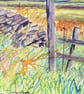 Framed Watercolour Impressionist Landscape Gate Overlooking Meadow  - Image 5