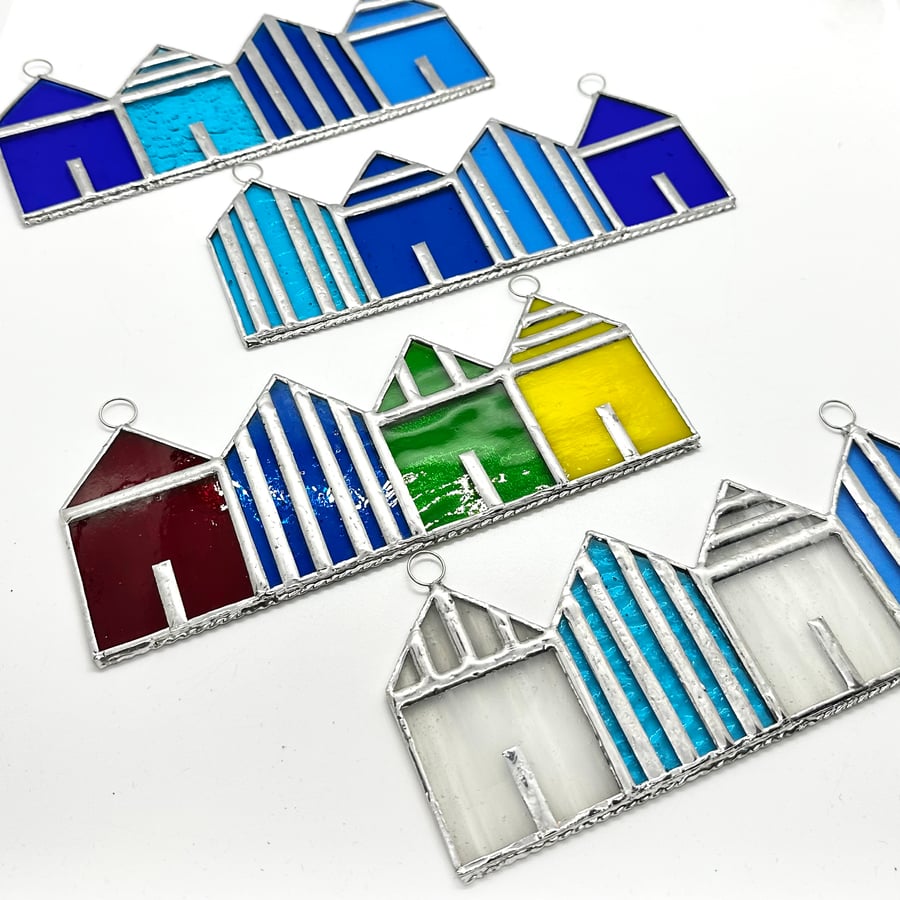Stained Glass Suncatcher Beach Huts x 4 - Handmade Decoration  