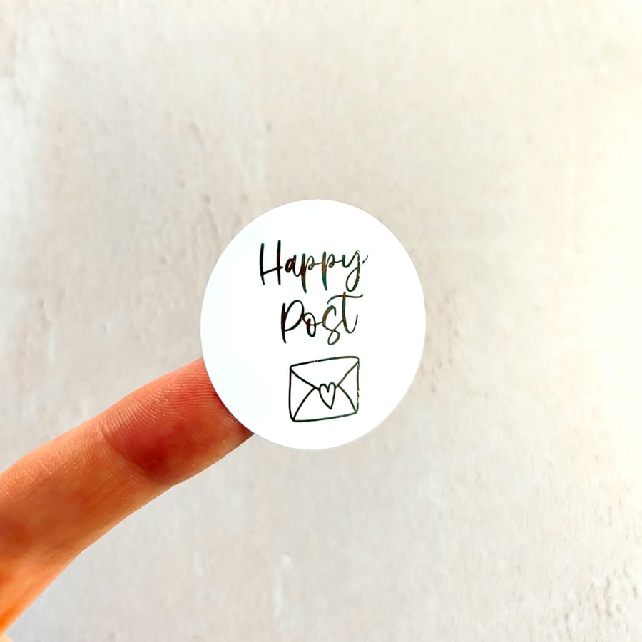 Real Foil Happy Post Envelope 37mm Stickers - Small Business Supplies