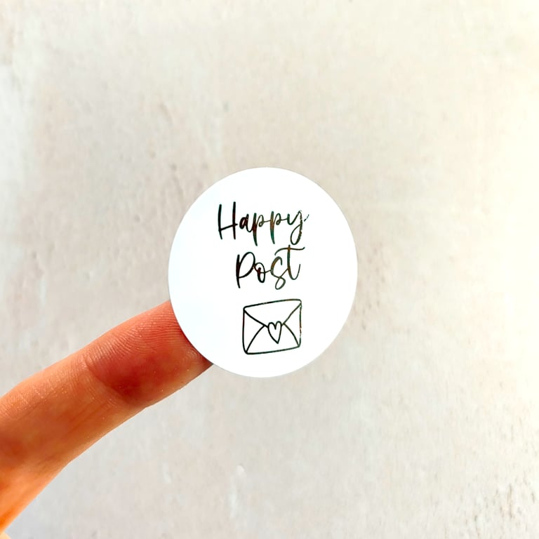 Real Foil Happy Post Envelope 37mm Stickers - Small Business Supplies