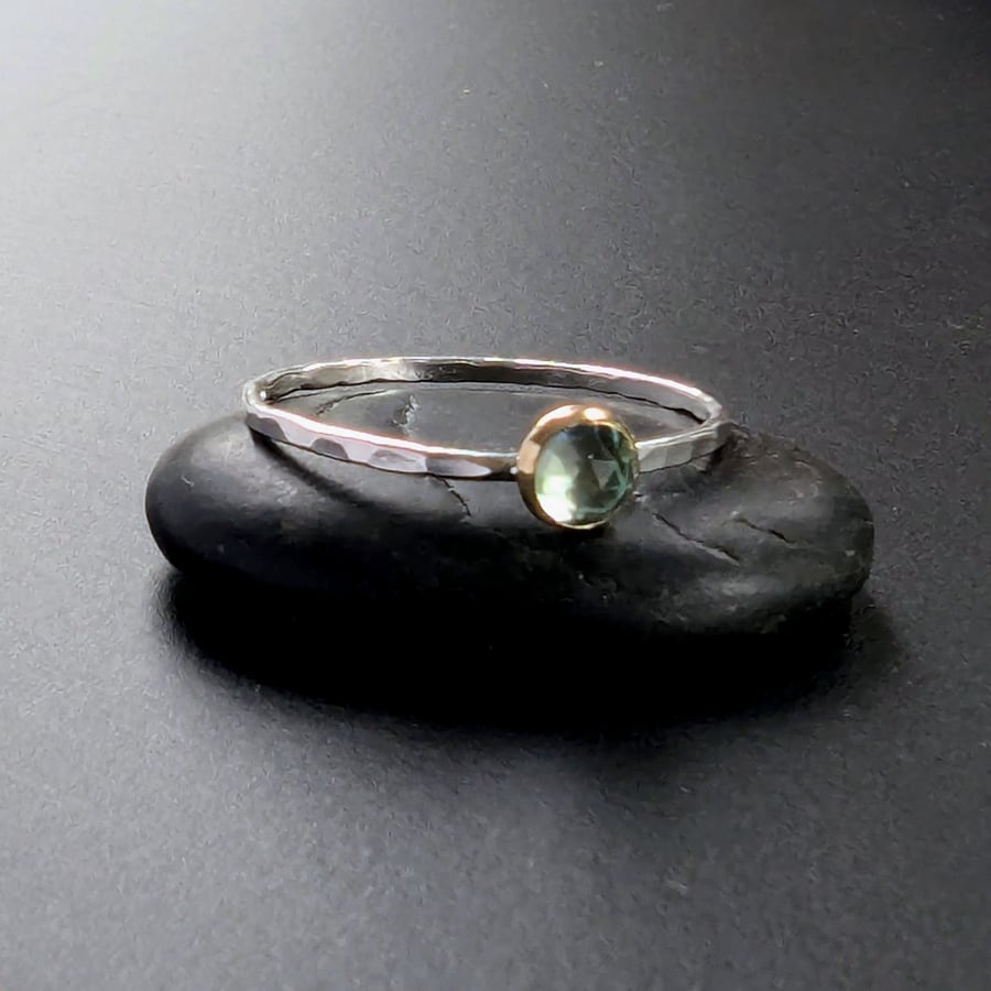 GOLD & Sterling Silver Aquamarine Ring, Handmade Urban Design Jewellery