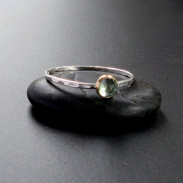 GOLD & Sterling Silver Aquamarine Ring, Handmade Urban Design Jewellery
