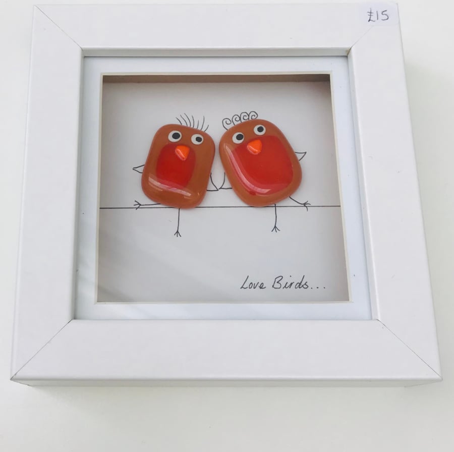 Fused glass robins picture “love birds”